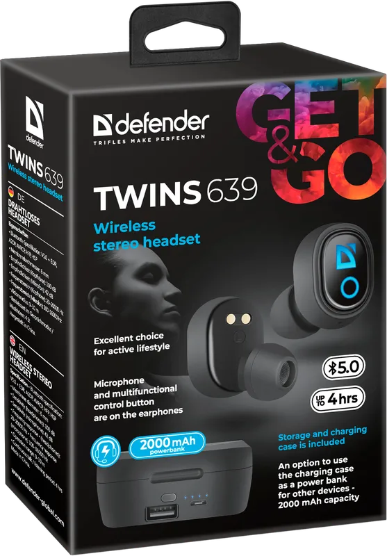 Defender - Бесправадная стэрэагарнітура Twins 639
