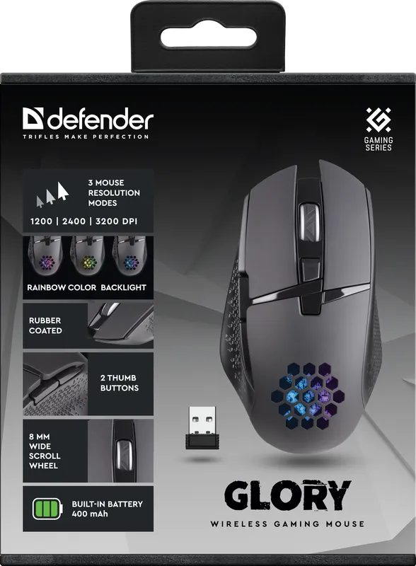 Defender - Бесправадная гульнявая мыш Glory GM-514