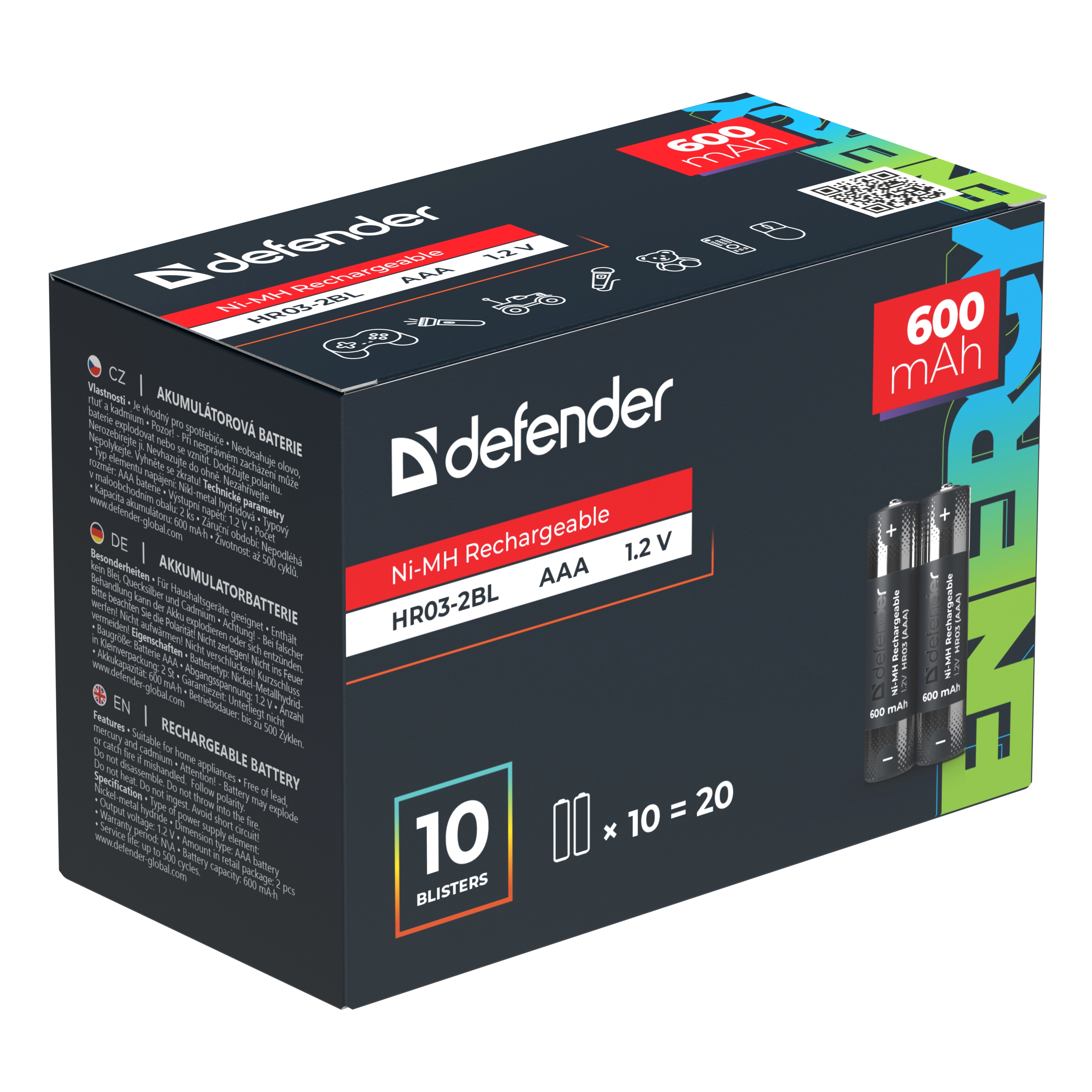 Defender - Rechargeable battery HR03-2BL 600 mAh