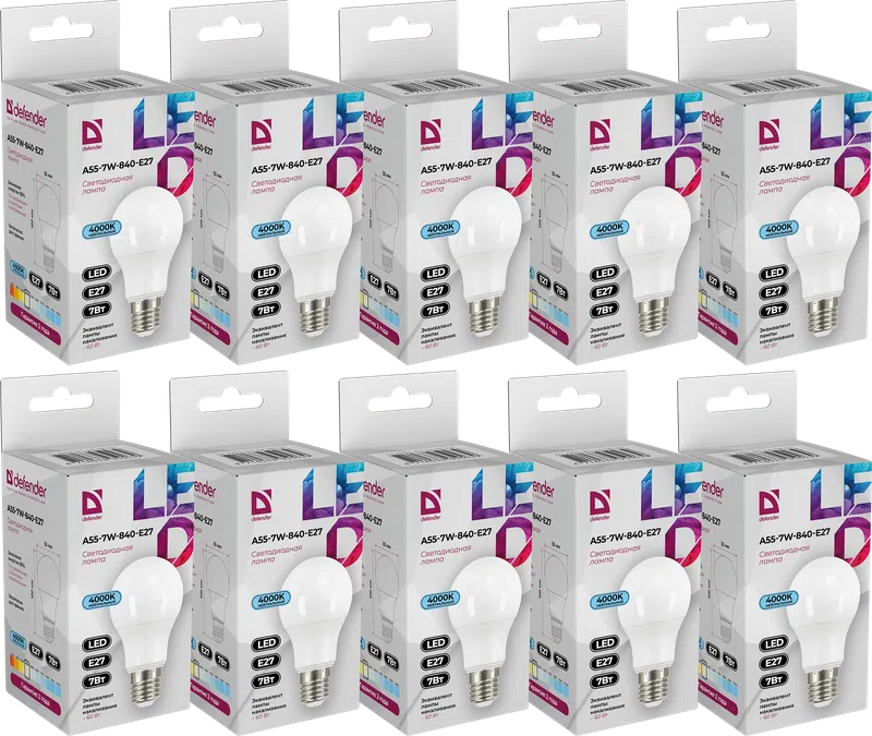 Defender - LED Light bulbs A55-7W-840-E27 10pack