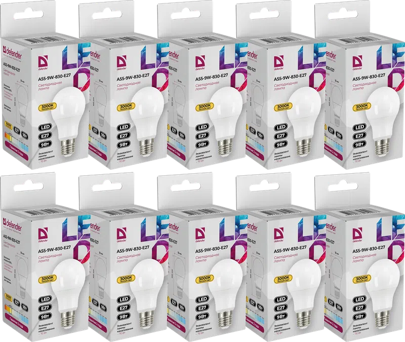 Defender - LED Light bulbs A55-9W-830-E27 10pack