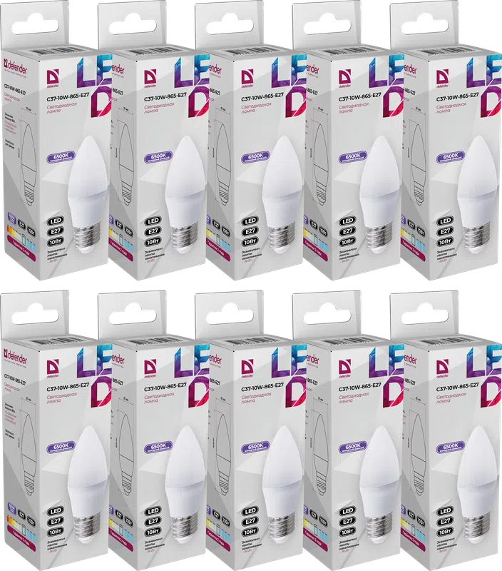 Defender - LED Light bulbs C37-10W-865-E27 10pack