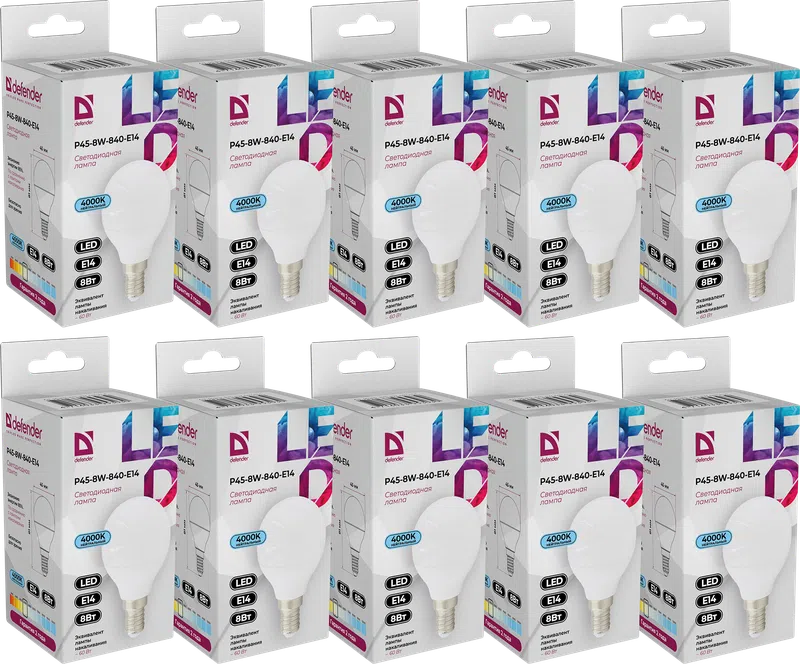 Defender - LED Light bulbs P45-8W-840-E14 10pack