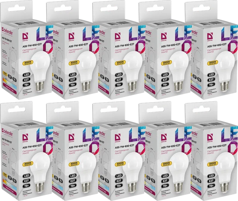 Defender - LED Light bulbs A55-7W-830-E27 10pack