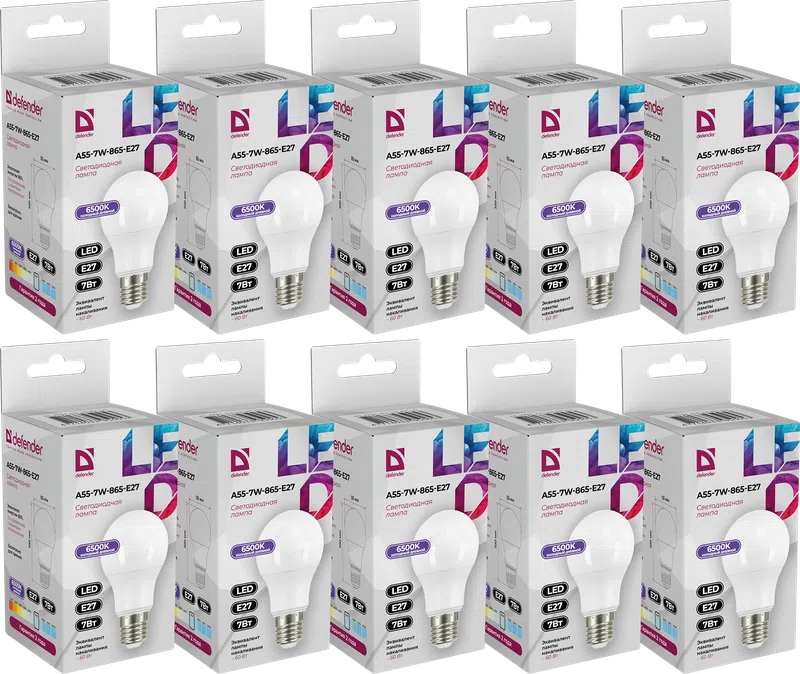 Defender - LED Light bulbs A55-7W-865-E27 10pack