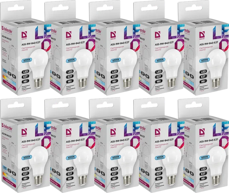 Defender - LED Light bulbs A55-9W-840-E27 10pack