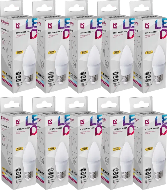 Defender - LED Light bulbs C37-10W-830-E27 10pack