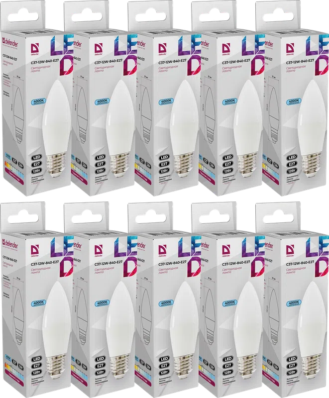 Defender - LED Light bulbs C37-12W-840-E27 10pack